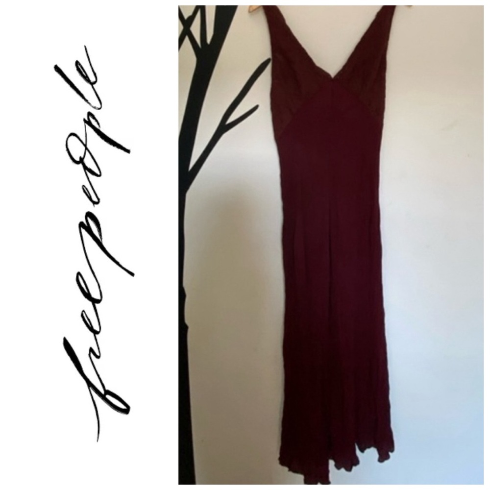 Free People boho wine coloured lace top wide leg jumpsuit